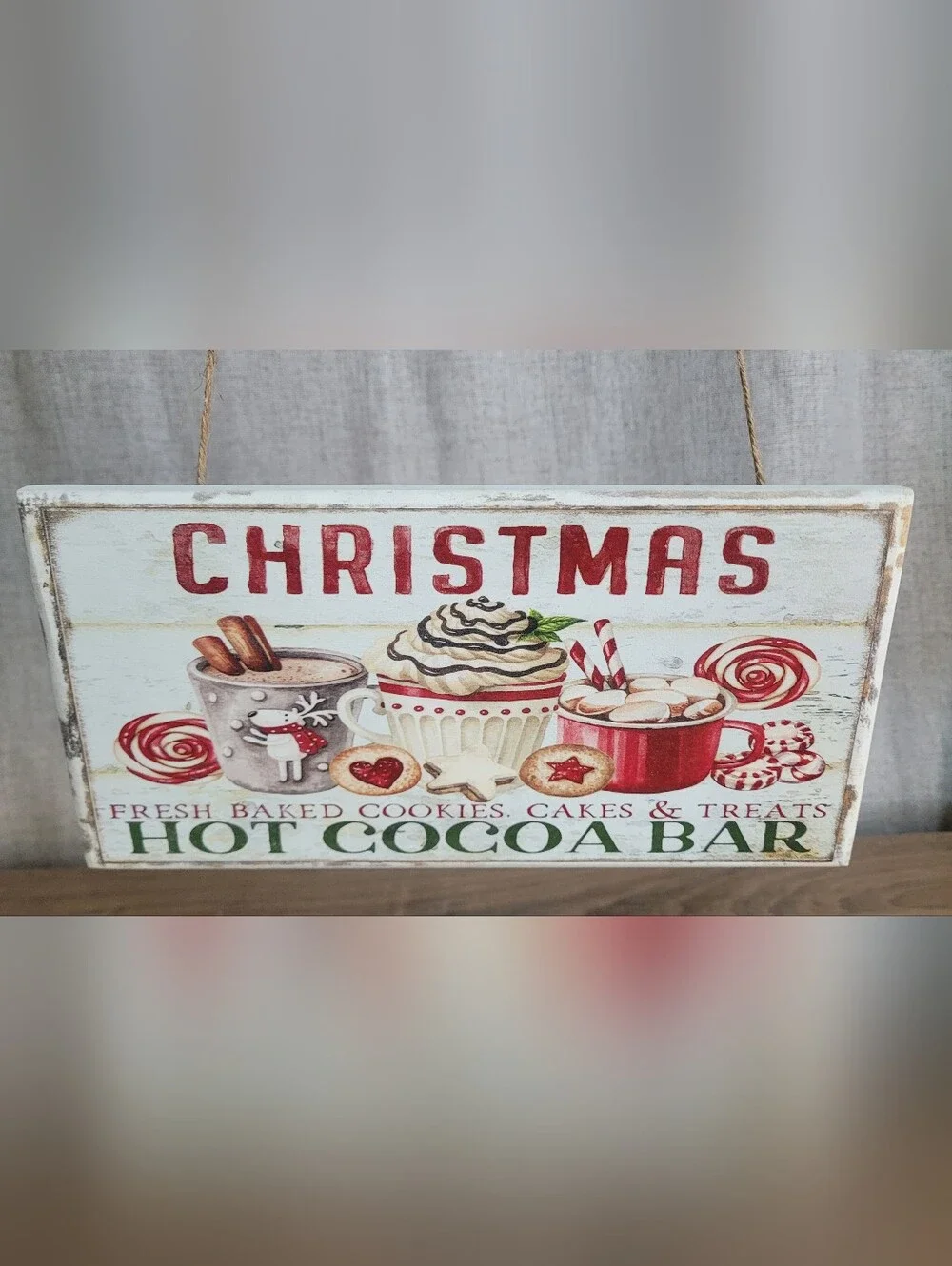 Christmas Hot Cocoa Bar Wall Sign - Red and Cream Holiday Decor